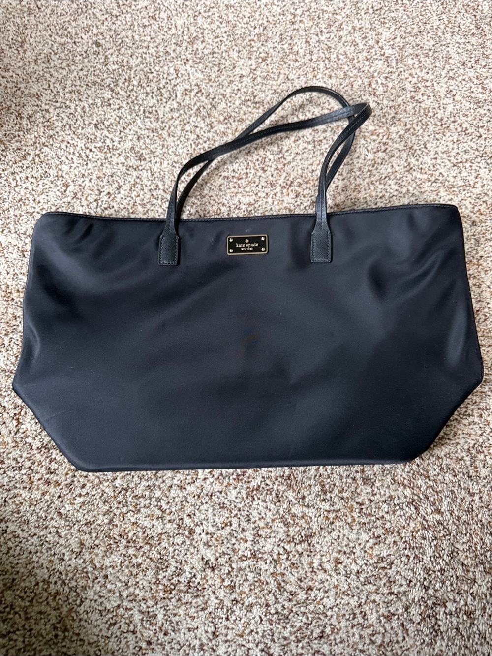 kate spade Black Nylon Tote with Gold Logo Plaque